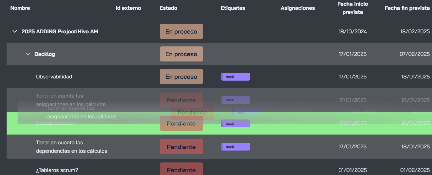 Tareas arrastrables en el listado de tareas.