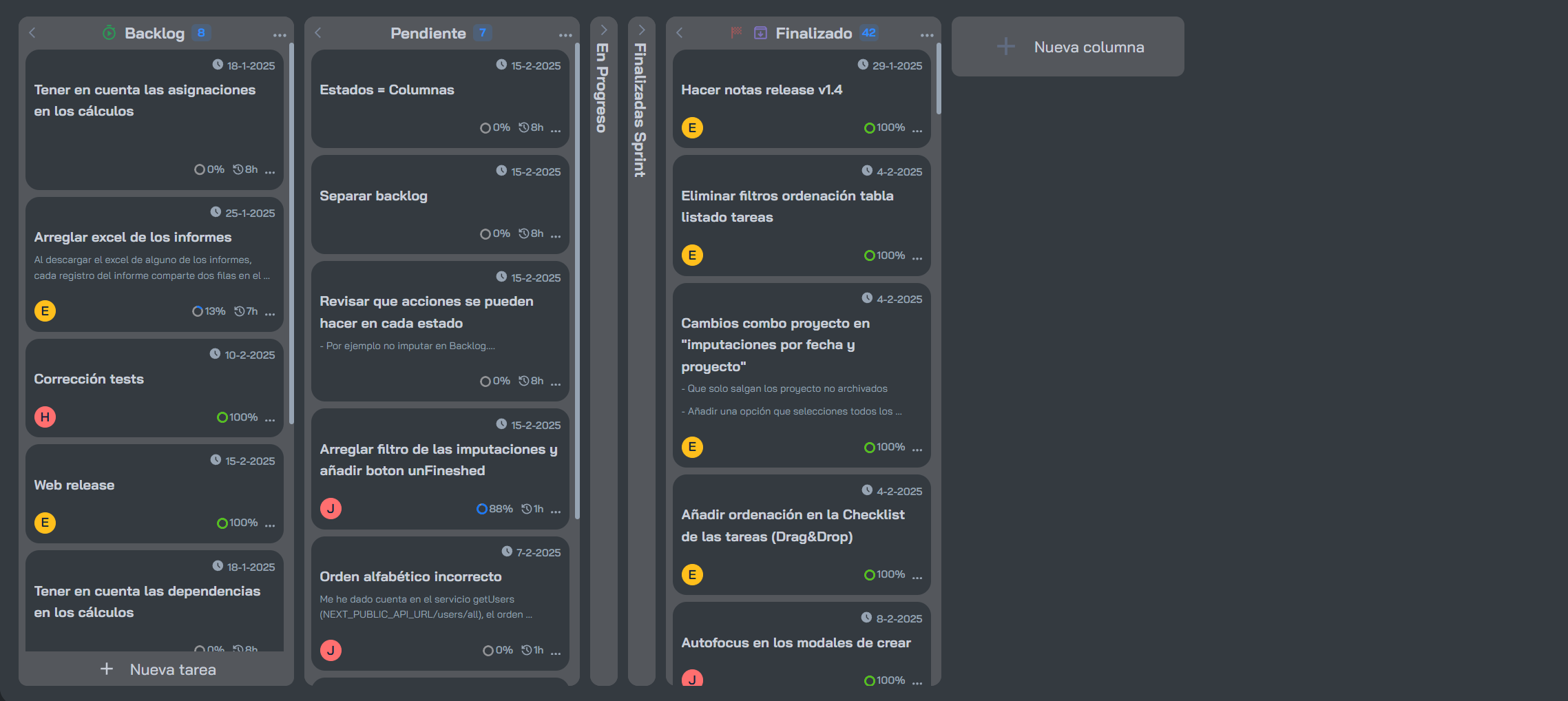 Columnas plegables en el Kanban